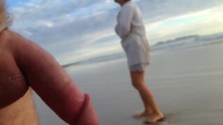 Public erection CFNM beach encounter between lady and male exhibitionist