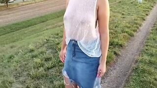 She Flashes Her Tits In Public. See-through Blouse