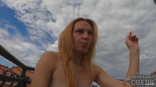 Naked Outdoors Eating Some Food Nakes Mukbang Asmr Video With Pretty Ginger Model While On Vacation