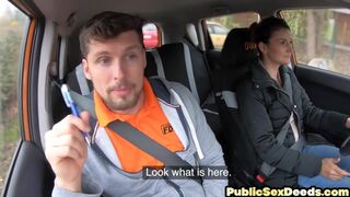 Amateur driving babe public fucked outdoor in car by tutor