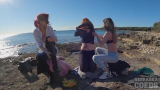 Tribal Girls Cheri Josie Poppi Making Fire On The Beach Dancing And Eating Bananas