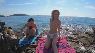 Brille And Poppy Doing Nude Yoga On A Public Beach While On Vacation