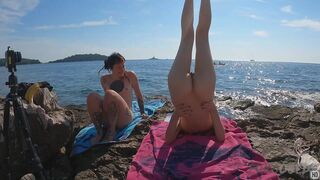 Brille And Poppy Doing Nude Yoga On A Public Beach While On Vacation