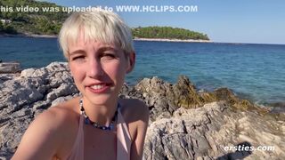 Adorable Annika Plays With Herself On A Hot Beach In Croatia