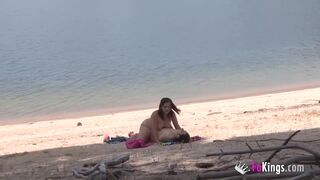 Horny, amateur couple is fucking on the beach in the middle of a beautiful day