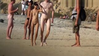 Amateur Nudist Beach Couple Walking Along The Beach