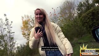 Public European babe pussyfucked outdoor by her sex date