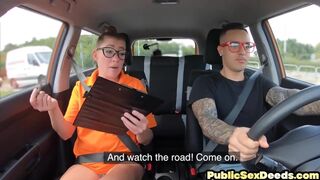 Driving instructor slut public pounded by her student