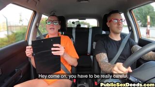 Driving instructor slut public pounded by her student