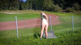 Hot Blonde Nordic Milf Masturbating By The Sports Track