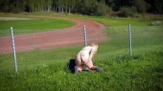 Hot Blonde Nordic Milf Masturbating By The Sports Track