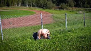 Hot Blonde Nordic Milf Masturbating By The Sports Track