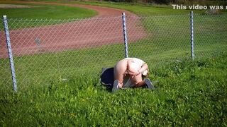 Hot Blonde Nordic Milf Masturbating By The Sports Track