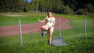 Hot Blonde Nordic Milf Masturbating By The Sports Track