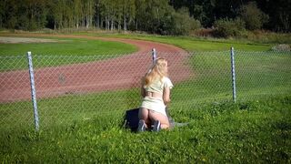 Hot Blonde Nordic Milf Masturbating By The Sports Track