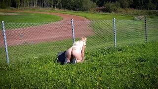 Hot Blonde Nordic Milf Masturbating By The Sports Track