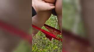 Quick Outdoor Fun With Cum In Her Lovely Hairy Pussy