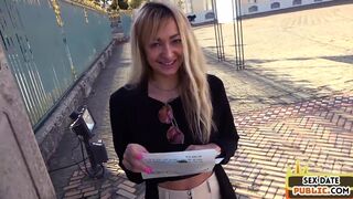 Skinny German babe sucks in public outdoor before fucked