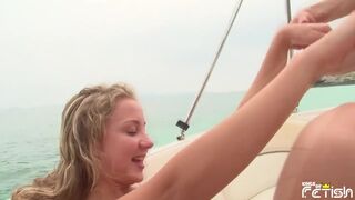 Two hot babes have amazing lesbian sex on the boat on the sea