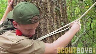 ScoutBoys Hung DILF Bishop Angus barebacks two shy twinks in forest