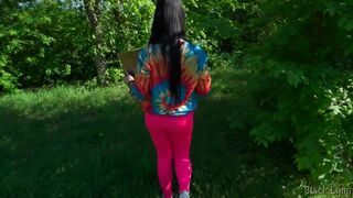 Brunette Hippie Makes Outdoor Handjob For Free