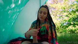 Brunette Hippie Makes Outdoor Handjob For Free