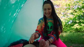 Brunette Hippie Makes Outdoor Handjob For Free