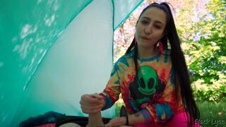 Brunette Hippie Makes Outdoor Handjob For Free