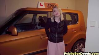 Real driving babe public fucked in garage by instructor