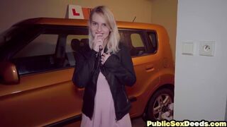 Real driving babe public fucked in garage by instructor