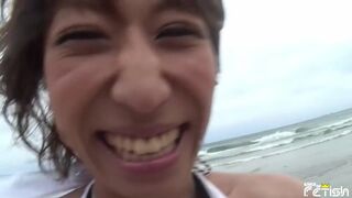 Busty Japanese Babe Blows A Hairy Cock Pov By The Sea