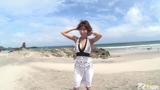 Busty Japanese Babe Blows A Hairy Cock Pov By The Sea