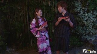 Japanese Babe Sucks Her Boyfriend Big Cock Outdoor After Eating Watermelon