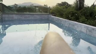 Monika Fox In Blowjob, Rimming And Golden Shower In Pool Against Sunset