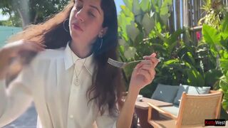 Katty West - I Asked A Friend To Cum On My Face In A Cafe So I Could Eat Food With Sperm - Public Cumwalk 10 Min