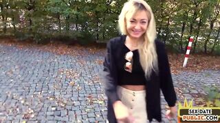 German sex date petite amateur sucks cock outdoor in public