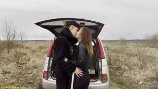 real teen couple fucks in the car