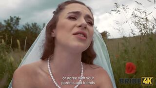 BRIDE4K. Pretty brunette bride fucks a horny shepherd in a summer field